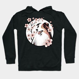 Bearded Collie Revels in Spring's Cherry Blossoms Joy Hoodie